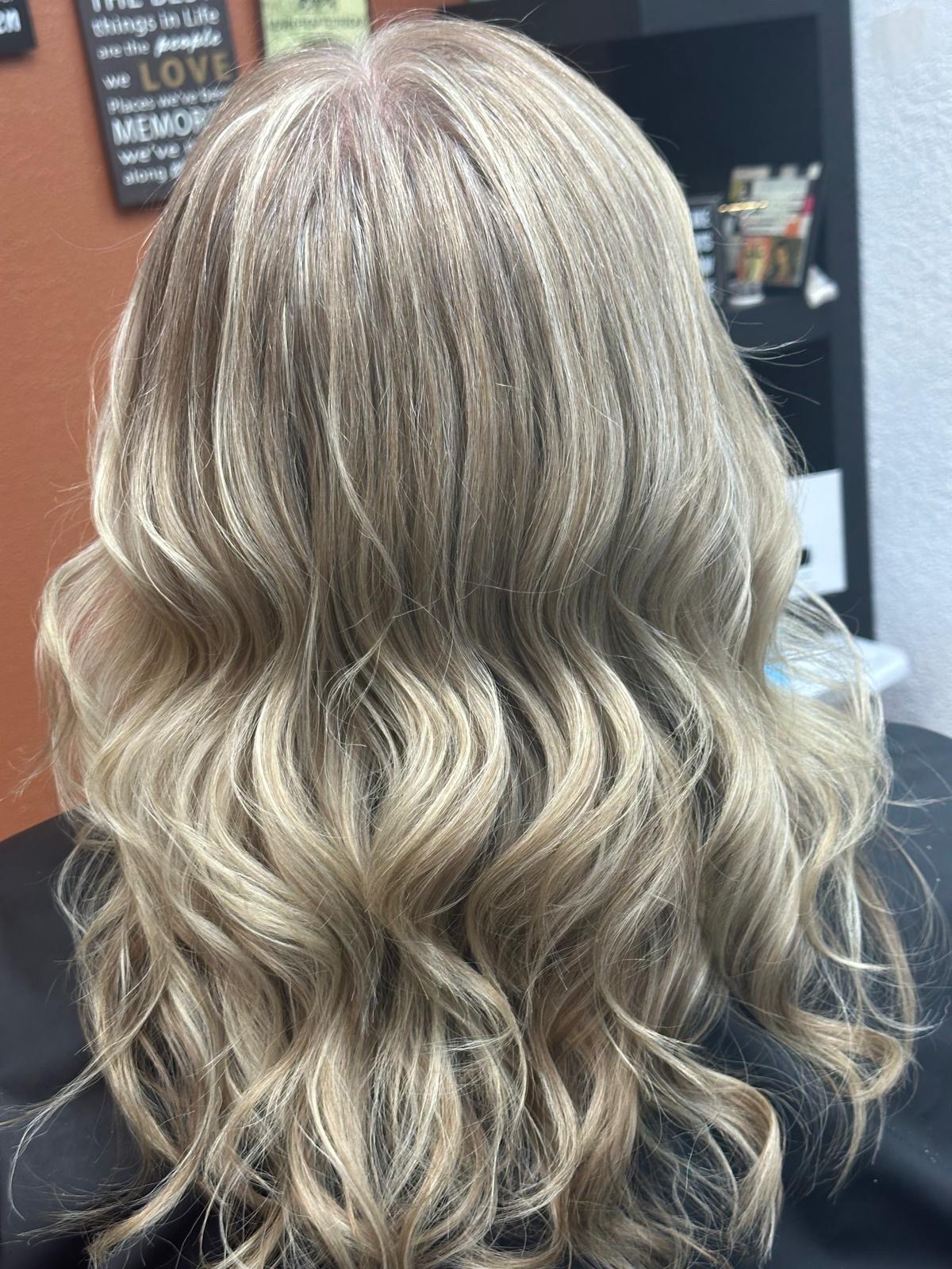 Blonde highlights with curls